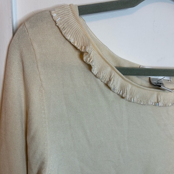 Nwt Pursuits Ltd. cream Silk Ruffle Beaded Sweater - Picture 4 of 7